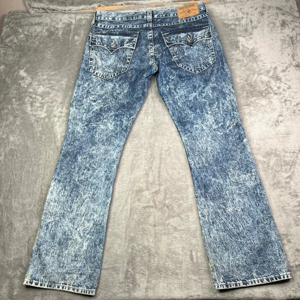 True Religion‎ Jeans Mens 37x34 Blue Acid Wash Straight Flap Pockets Grunge Y2K
